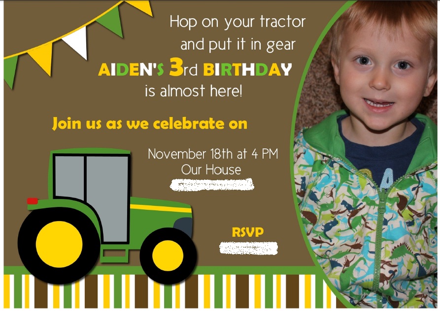 Aiden tractor party invite