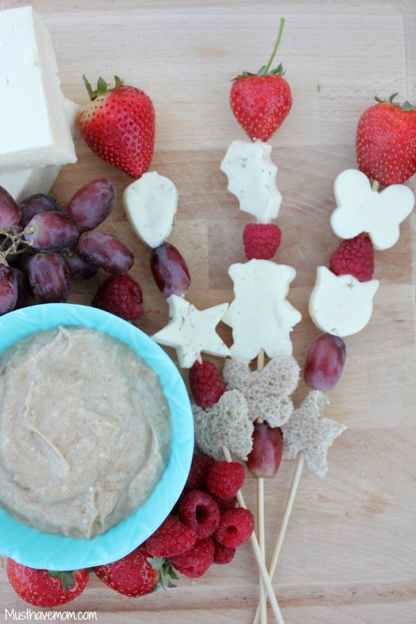 Kids Cooking Fruit & Cheese Skewers with Cinnamon Yogurt Dip -Musthavemom.com