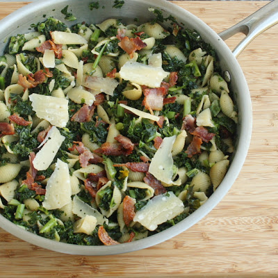 Shells with Kale, Bacon & Sun Dried Tomatoes