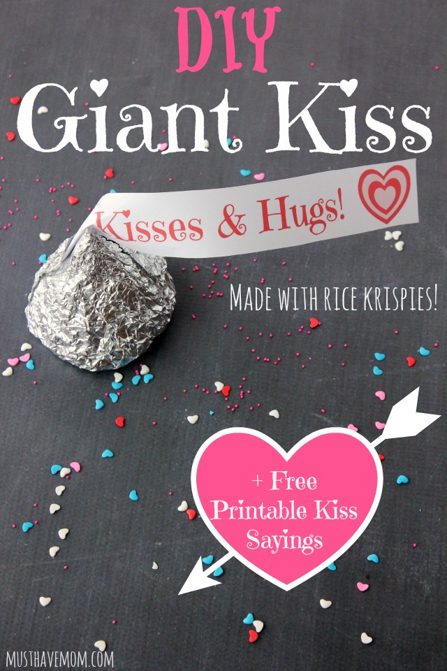 DIY Giant Hershey Kiss made with Rice Krispies + Free printable kiss tags