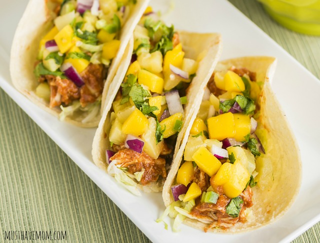 Slow Cooker Hawaiian Chicken Tacos With Pineapple Orange Salsa