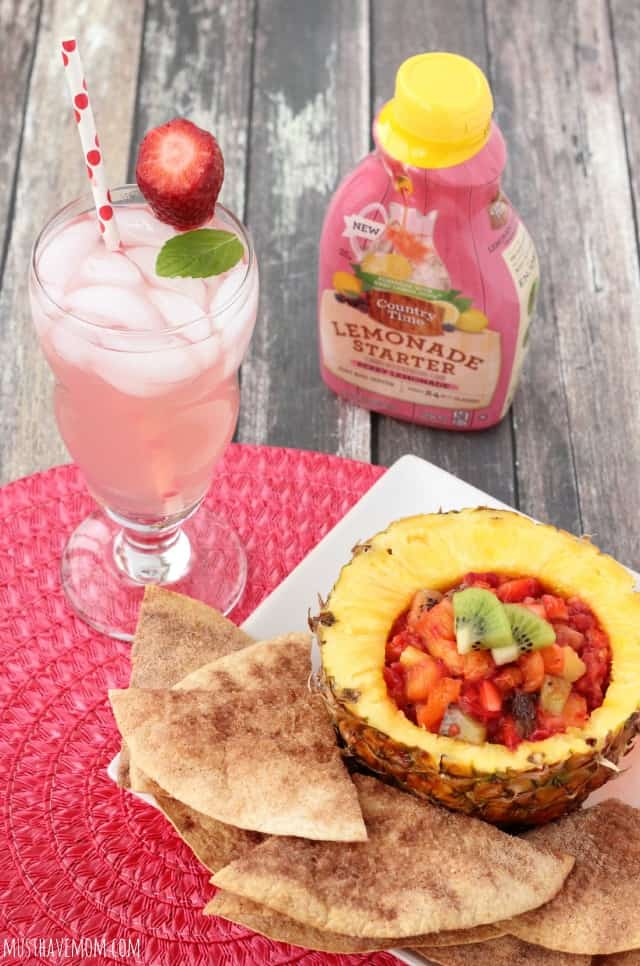 Fruit Salsa with Cinnamon Chips and Berry Lemonade