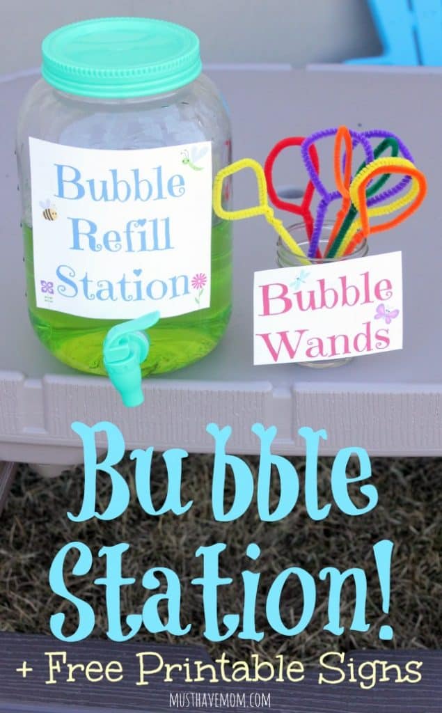 Kids Bubble Refill Station + Free Printable Bubble Station Signs!