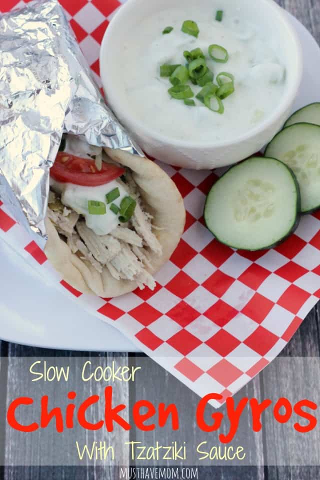 Slow Cooker Chicken Gyros With Tzatziki Sauce Recipe that is easy and perfect for weeknight meals! Plus it is only 10 weight watchers points!