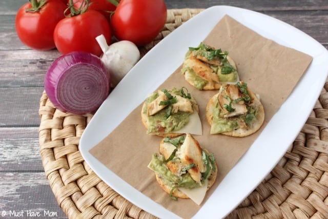 Gluten Free Chicken & Avocado Bruschetta Recipe. Great for a gluten free appetizer or gluten free snack idea. I make this when entertaining.