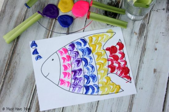 Rainbow Fish Celery Painting + Free Printable Rainbow Fish