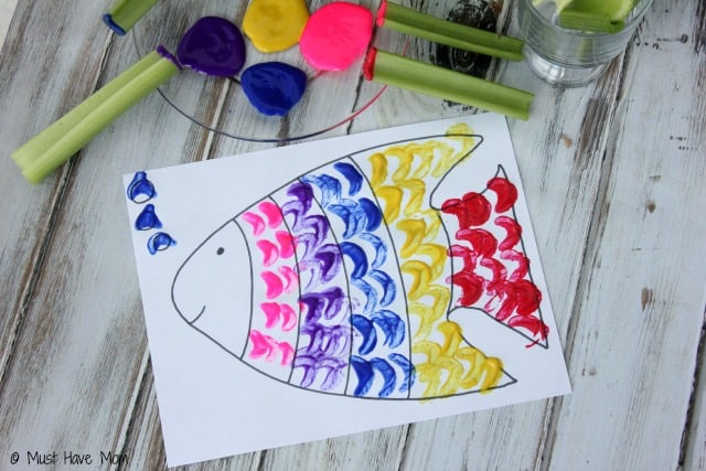 Rainbow Fish Celery Painting Activity With Free Printable Rainbow Fish!