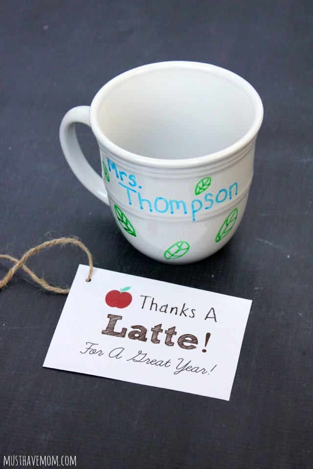 DIY Personalized Teacher Mug and Free Printable Thanks A Latte Gift Tag