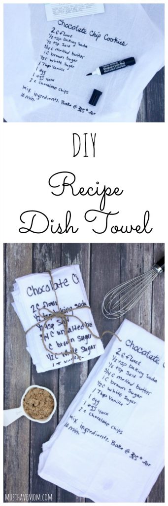 DIY Recipe Dish Towel that is a great gift idea, inexpensive Mother's Day gift idea or keepsake!