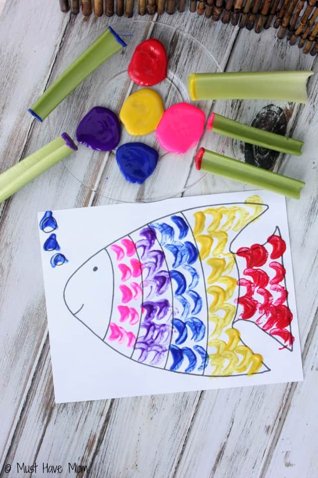 Rainbow Fish Celery Painting Activity With Free Printable Rainbow Fish!