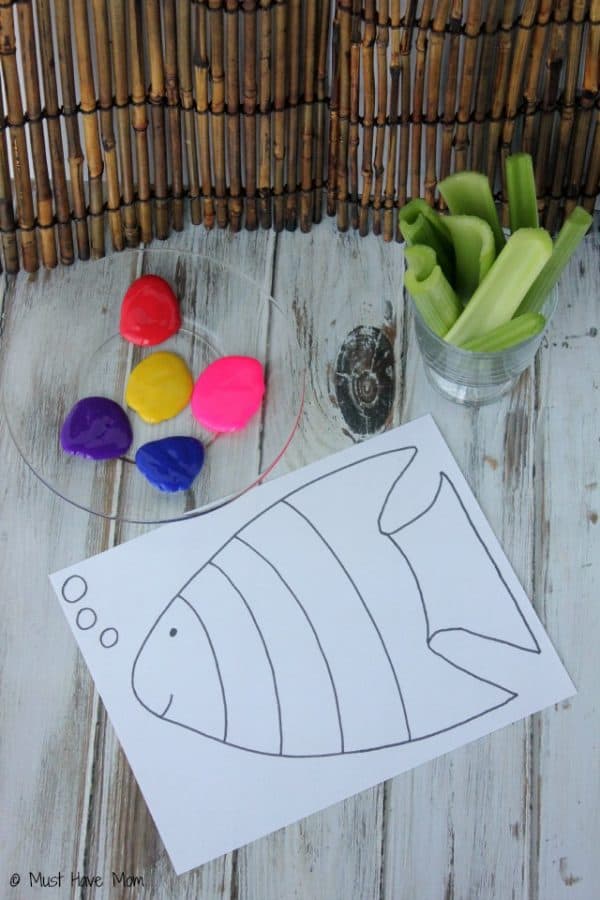 Rainbow Fish Celery Painting + Free Printable Rainbow Fish