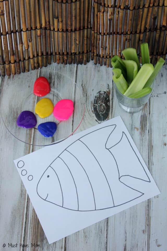 Rainbow Fish Celery Painting Activity With Free Printable Rainbow Fish!