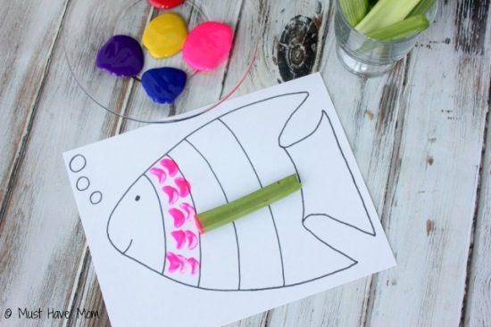 Rainbow Fish Celery Painting + Free Printable Rainbow Fish