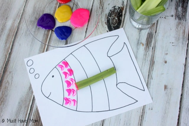 Rainbow Fish Celery Painting Activity With Free Printable Rainbow Fish!