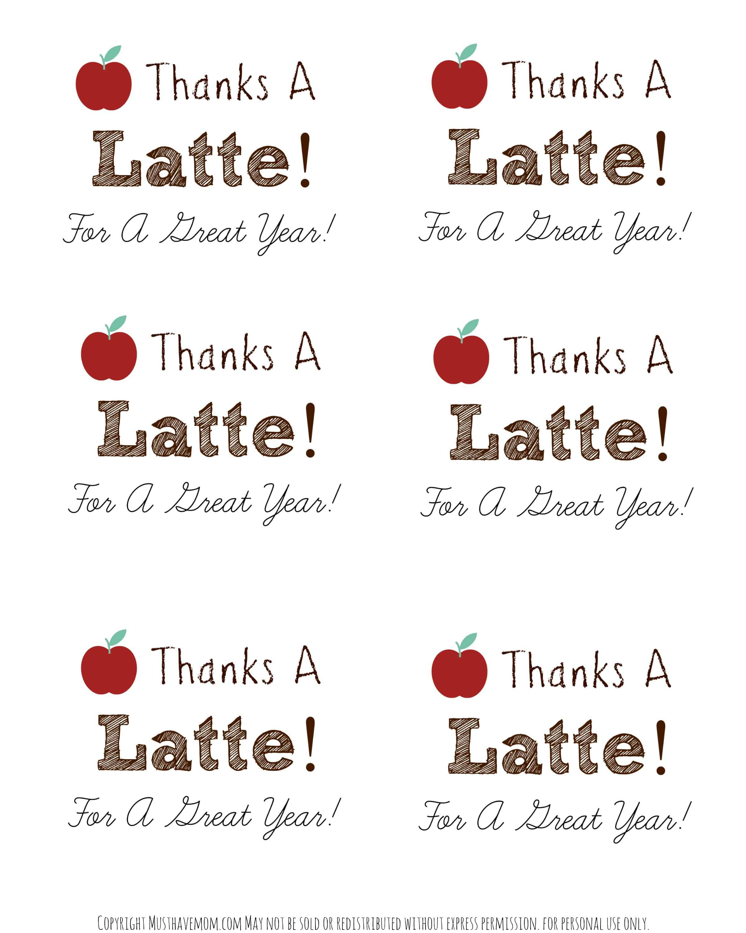 Thanks A Latte Teacher Appreciation Free Printable