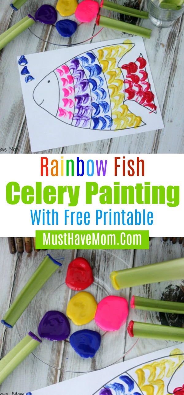 Rainbow Fish Celery Painting + Free Printable Rainbow Fish