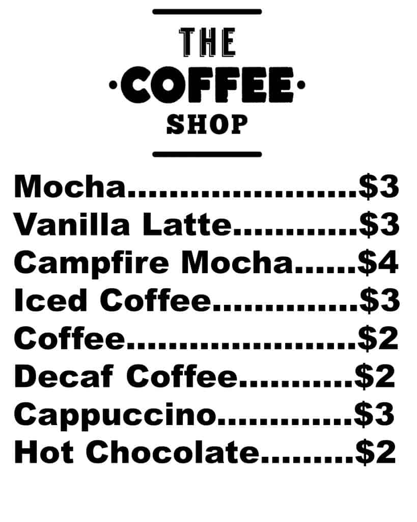 Free Printable Coffee Shop Menu for a Pretend Play Coffee Shop