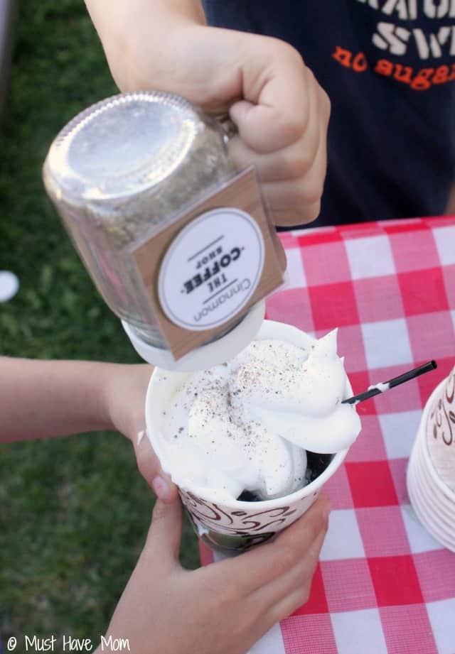 Pretend Play Coffee Shop Idea with tons of fun ideas for outdoor coffee shop setup and free printables too! Love this kids activities idea that they can play outside!