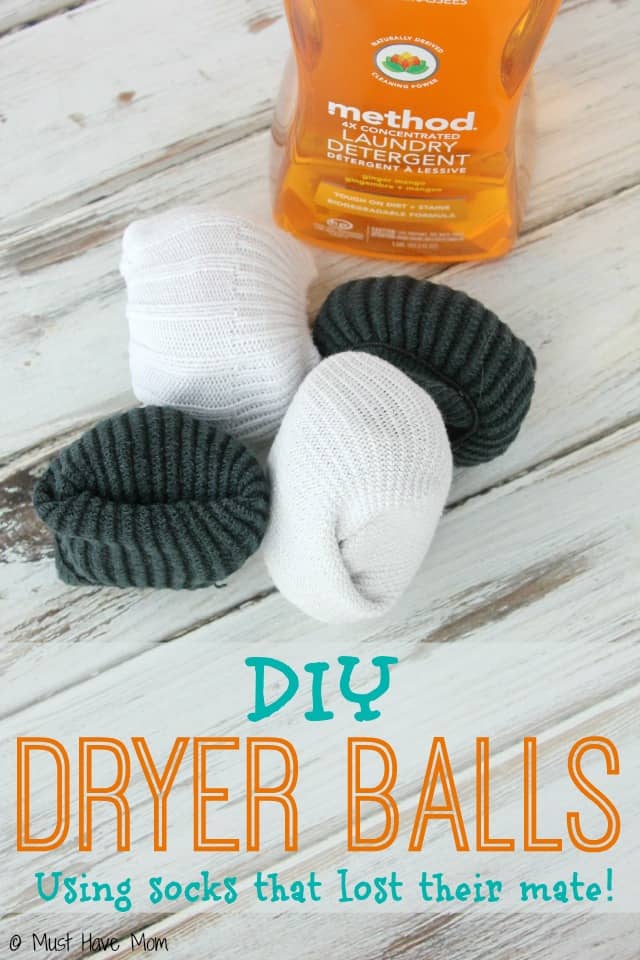 DIY Dryer Balls Idea! Love that these dryer balls are made with socks that lost their mates! Finally a use for those lone socks! Plus you can add essential oils to the dryer balls to make them smell good too!
