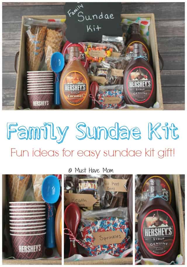DIY Family Sundae Kit idea! Perfect for neighbor gift, outdoor get togethers, family gift idea, and more! Lots of cute ideas to make it special!