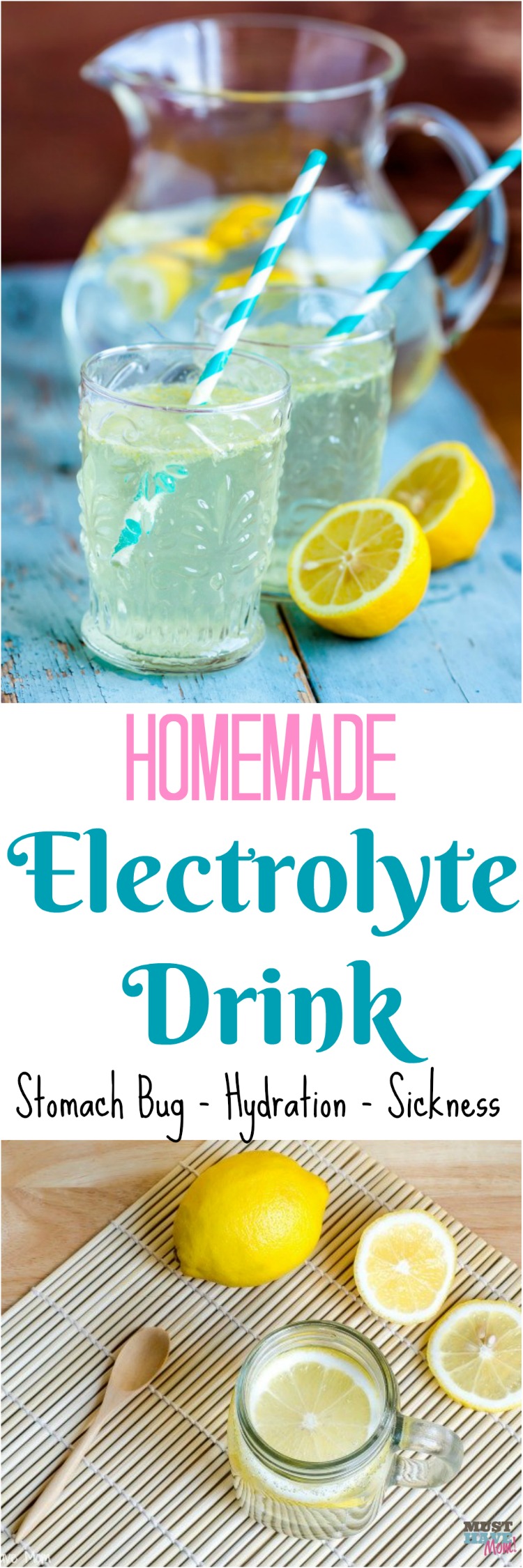 Homemade Electrolyte Drink recipe for sickness, hydration, stomach bug, food poisoning. This natural remedy works and is So easy to make.