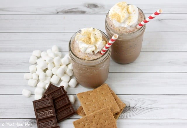 Delicious Smores Smoothie Recipe. Tastes like a frozen hot chocolate but Smores flavor! Perfect cool treat for Summer.