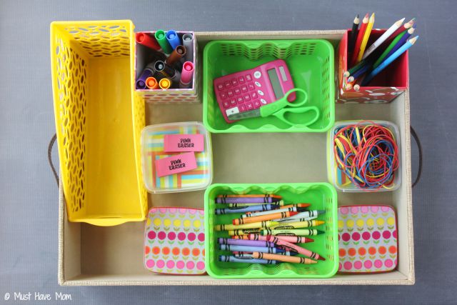 Genius! Portable Homework Station Idea. This is perfect for kids homework. Just pull it out and the kids have everything they need to complete their assignments! Great Back To School Idea