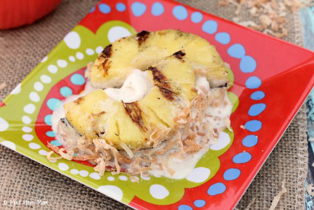 Tropical Ice Cream Sandwich Recipe. Grilled pineapple slices with natural vanilla ice cream and toasted coconut!