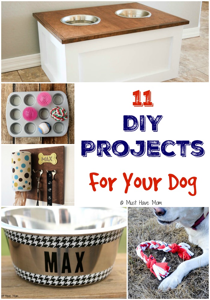 11 DIY Projects For Your Dog! Spoil your dog with these fun do it yourself ideas for dogs! Pet beds, dog bowls, dog collar, dog games and more!