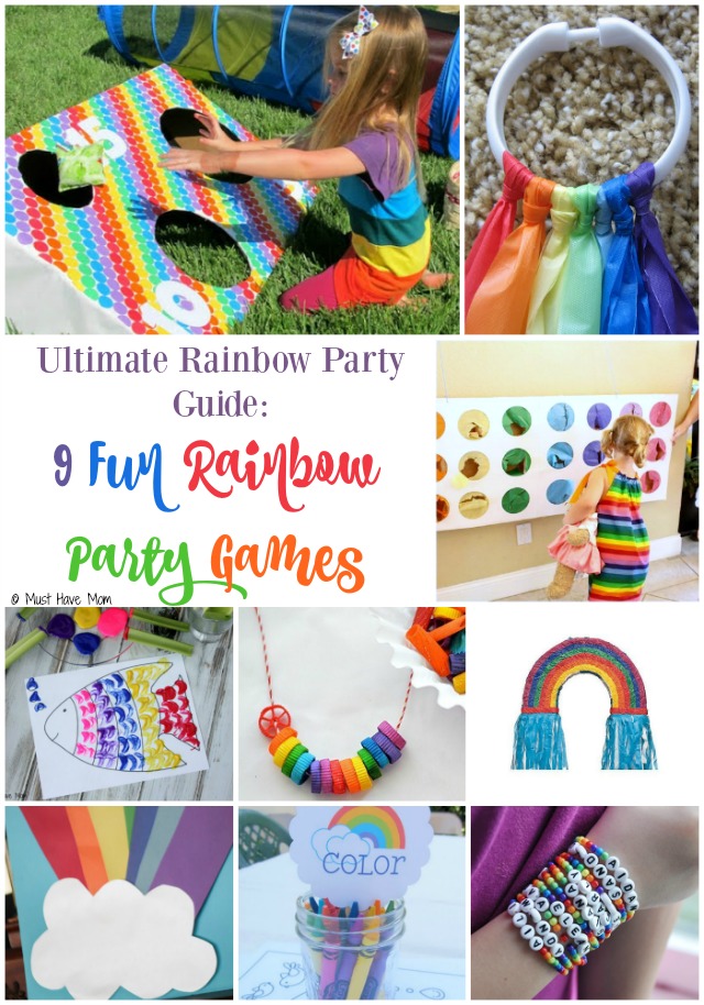 Ultimate Rainbow Party Guide: 9 Fun Rainbow Party Games & Activities to entertain party guests! This is a HUGE rainbow party ideas guide that has food, games, decor & more! LOVE this!