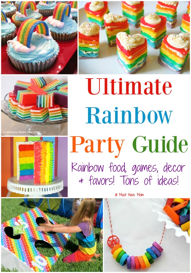 Ultimate Rainbow Party Guide: This is a HUGE rainbow party ideas guide that has rainbow food, rainbow games and activities, rainbow decor & more! LOVE this!