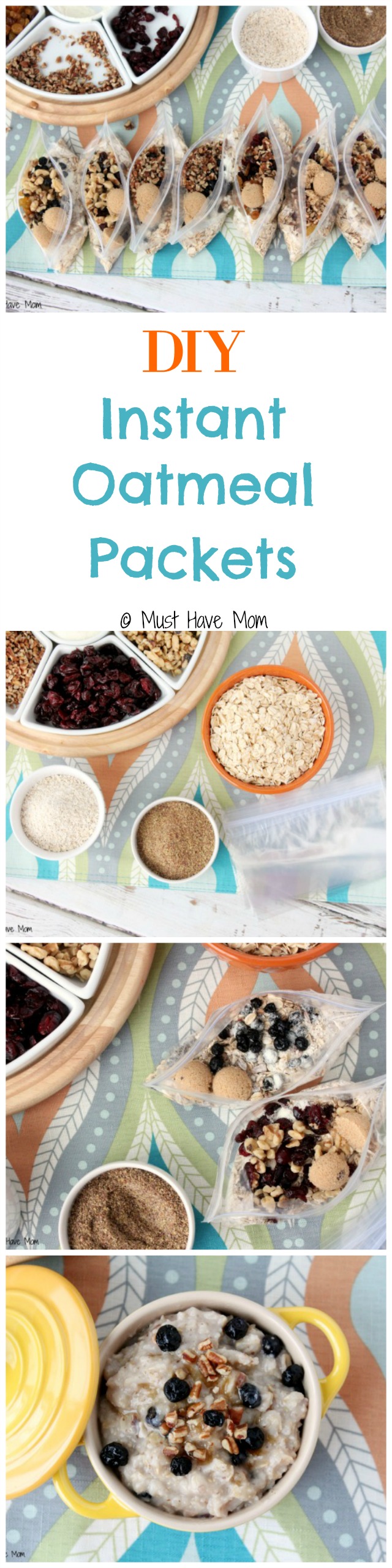 DIY Instant Oatmeal Packets with Instructions and Ingredient Ideas. Assemble them and put them in the pantry for quick breakfasts or take them with you on the go! Heart healthy breakfast and it's homemade convenience food!