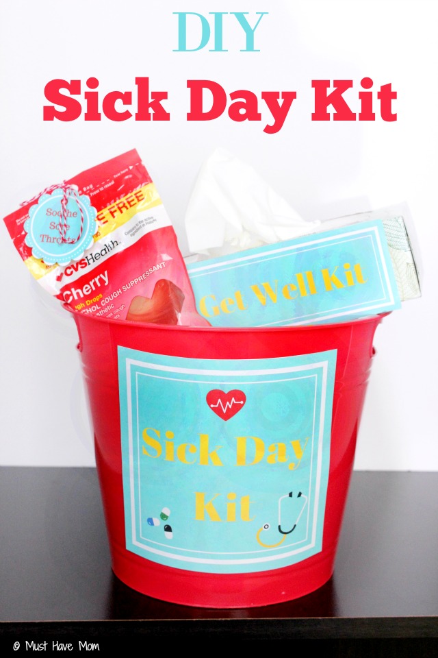 Sick Day Kit Free Printables! Make your own family sick day kit so you have everything you need on hand to get well fast! Great gift idea for sick friend too!