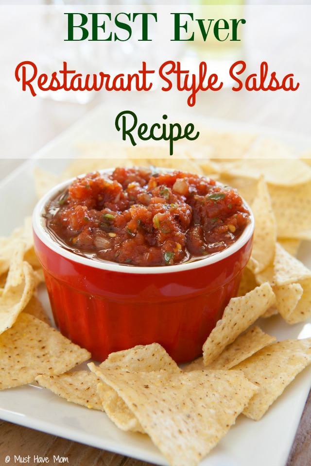 The BEST restaurant style salsa recipe! It is made with things you have on hand and it's way better than store bought salsa! Tastes like authentic mexican restaurant salsa.