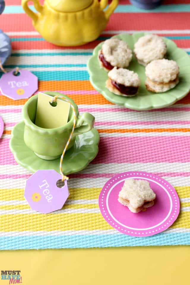 PB&J Doll Tea Party Ideas with free tea party tea bag printables and doll paper plate printables! Fun ideas for a girls tea party!