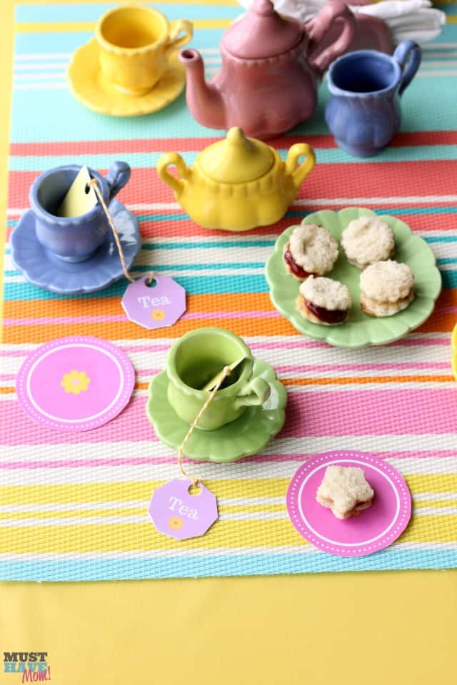 PB&J Doll Tea Party Ideas with free tea party tea bag printables and doll paper plate printables! Fun ideas for a girls tea party!