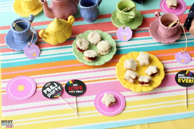 PB&J Doll Tea Party Ideas with free tea party tea bag printables and doll paper plate printables! Fun ideas for a girls tea party!