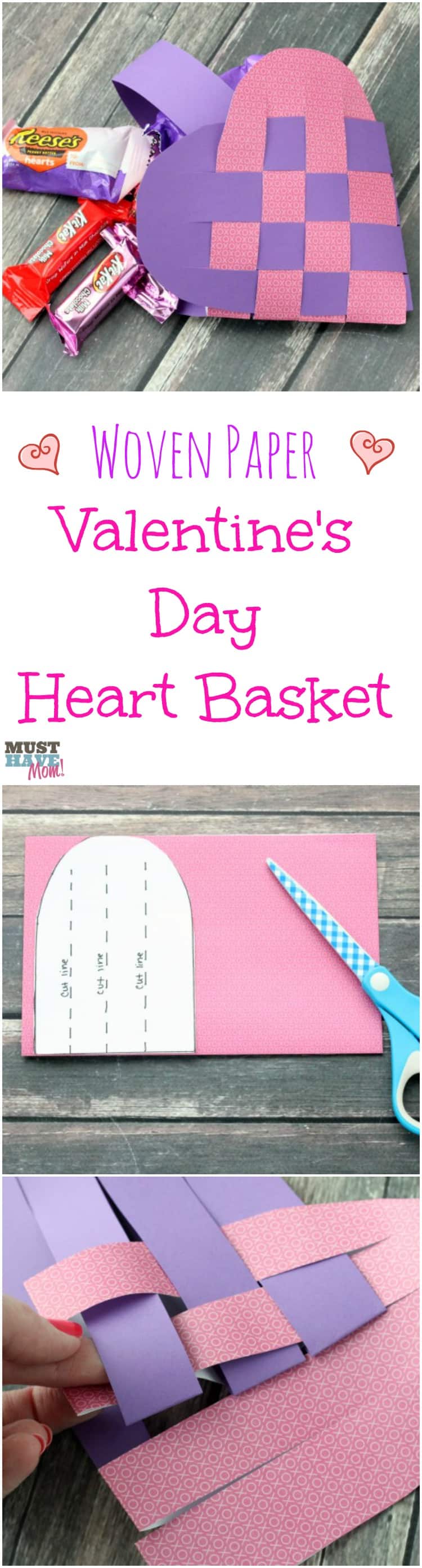 Woven Heart Basket Pattern and Tutorial with detailed instructions on how to make them! Perfect Valentine's Day basket and easy enough for a kids Valentine's Day project! These are like the scandinavian heart baskets but this tutorial makes them so easy!