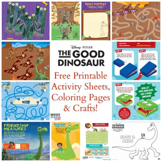 The Good Dinosaur Free Printable Activity Sheets, Coloring Pages, and crafts!