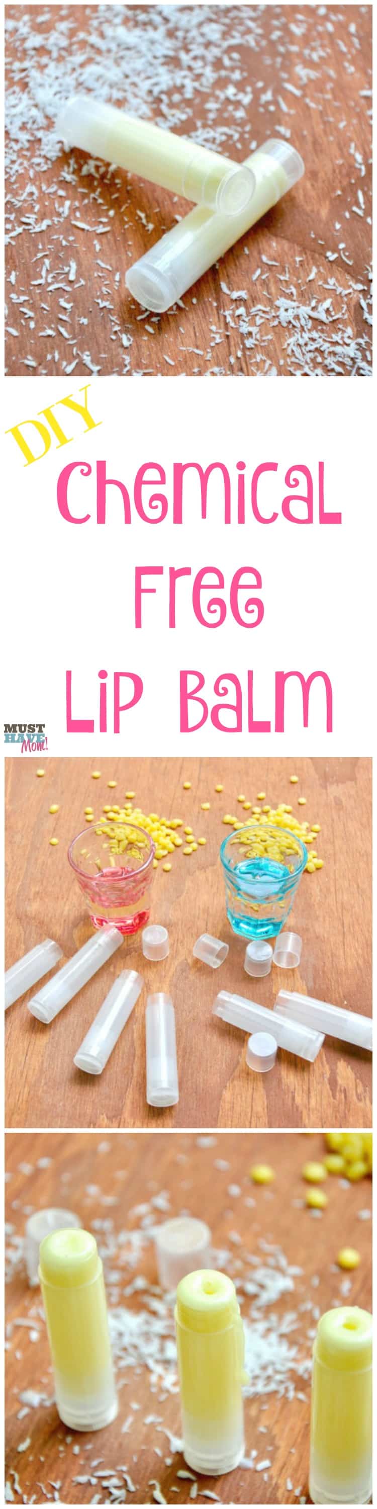 DIY Chemical Free Lip Balm Recipe and step by step tutorial! Make your own lip balm without all the chemicals. Takes 10 minutes!