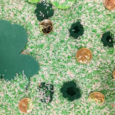 St. Patrick’s Day Sensory Rice Table + How To Dye Rice Green!