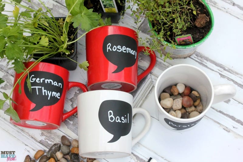 DIY Garden Ideas make your own coffee mug herb garden! This tutorial shows you what you need to do to have a windowsill herb garden on the cheap! 