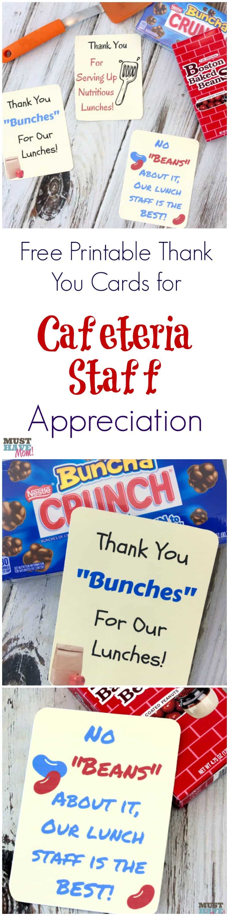 Free printable thank you cards for cafeteria staff appreciation! Celebrate school lunch hero day and thank those that provided school lunches for your child each day!