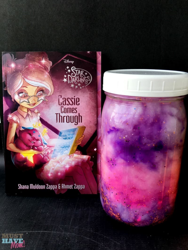 Disney Star Darlings Galaxy Jar Craft Idea with step by step instructions! Fun galaxy jar that can be used as a calming jar or decoration. Inspired by Star Darlings book series. Great kids DIY project. Rainy day craft!