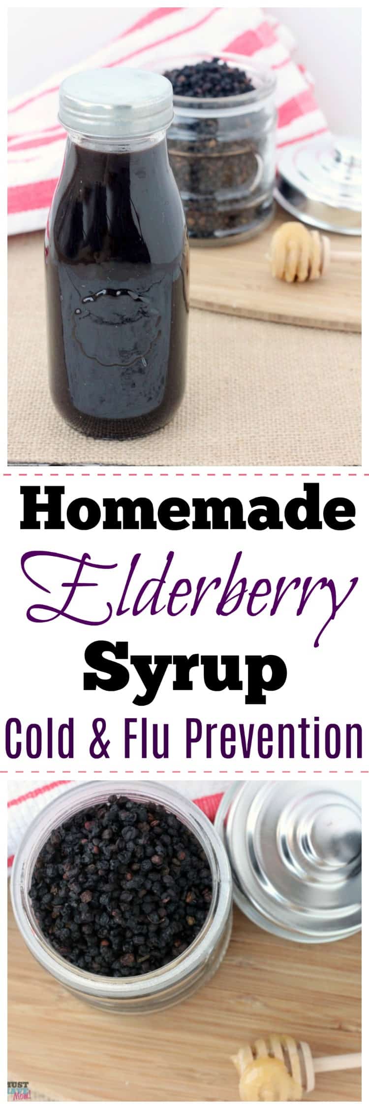 Homemade elderberry syrup for cold and flu prevention using dried elderberries. Great natural remedy.