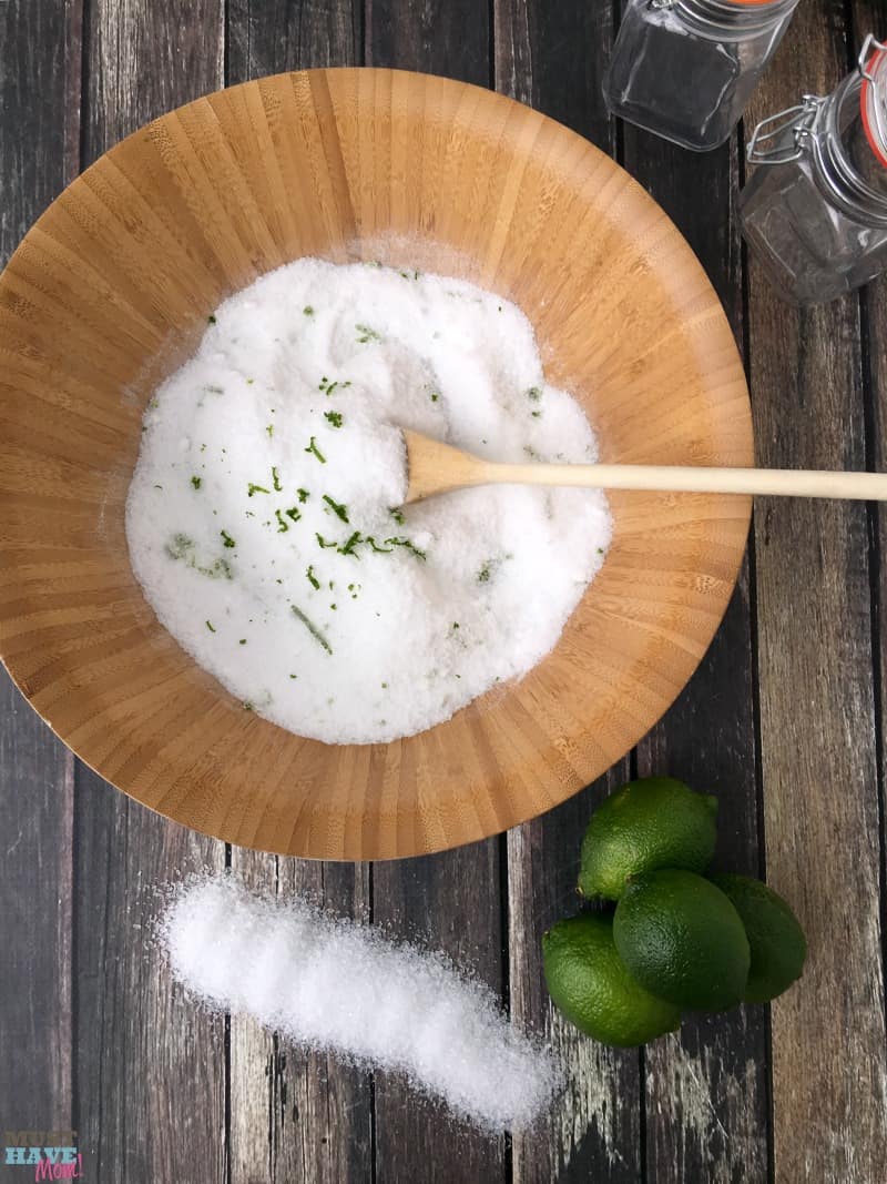 DIY Citrus mint epsom salt foot soak for tired feet! Make this homemade foot soak recipe and package in a pretty jar for a great homemade gift idea! Or make it part of a pedicure basket! Great Mother's Day gift, teacher gift idea, etc!