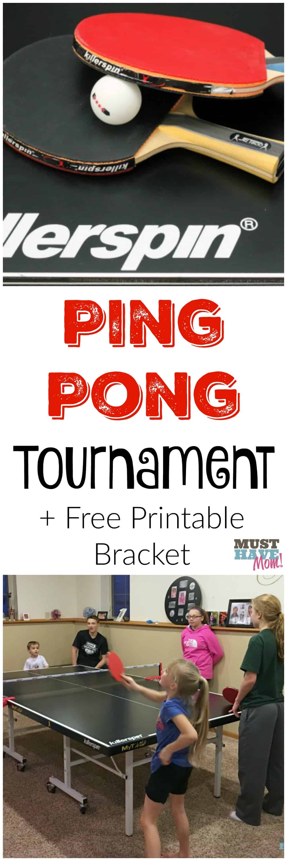 How to host a family ping pong tournament plus free printable ping pong tournament bracket. This is a great way to get the kids to put their phones and devices away and play!