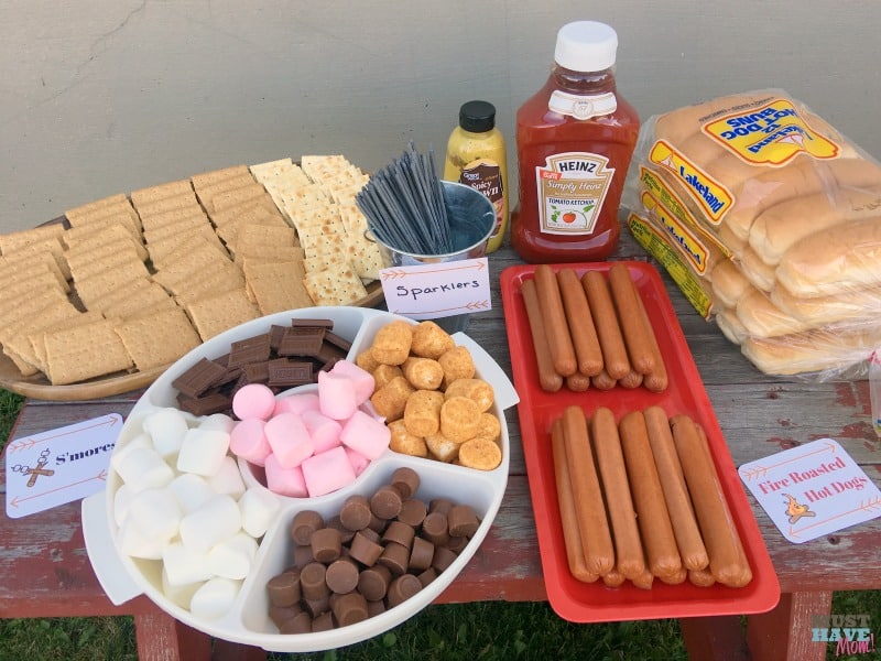 Camping themed birthday party smores table