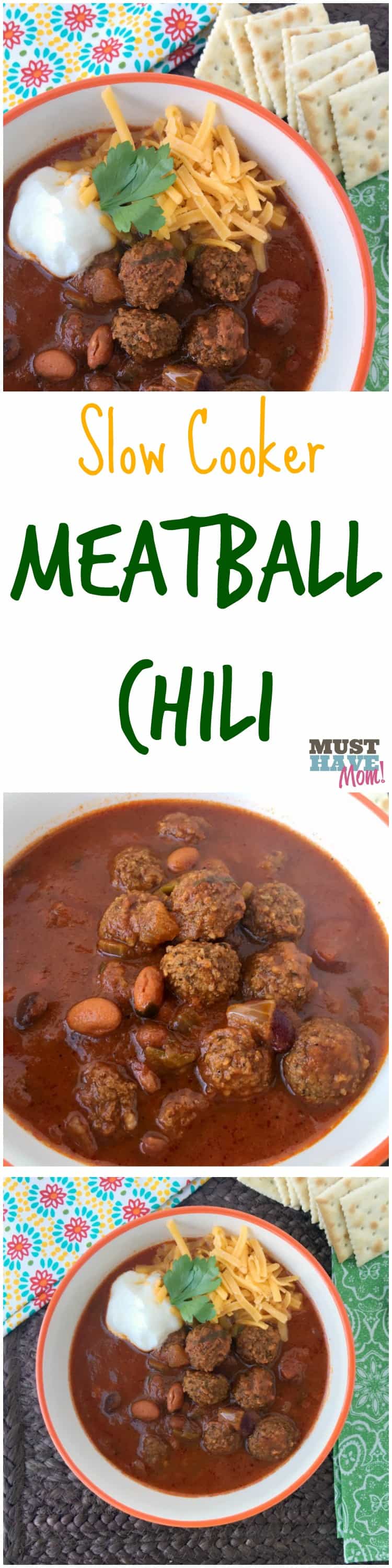 Easy Meatball Chili recipe you can make in the slow cooker or stove top! Delicious twist on regular chili! Fall recipes slow cooker chili for game day!