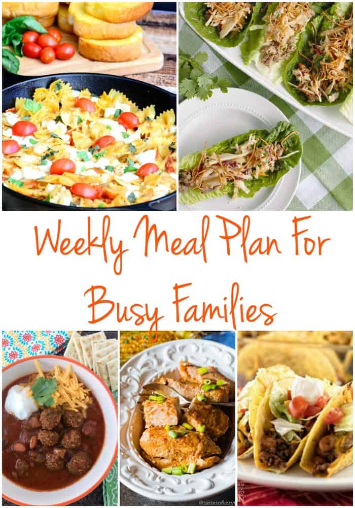 Free weekly meal plan for busy families! Love these weeknight meal ideas and she even has free weekly planner printables to plan your meals for the week. Great dinner ideas for busy families!